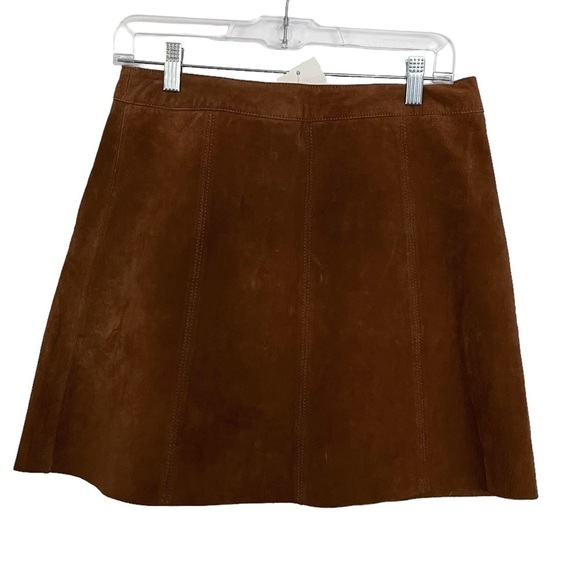 Tobi Tan Brown 100% Suede Leather A Line Mini Skirt NWT Large - Picture 2 of 12